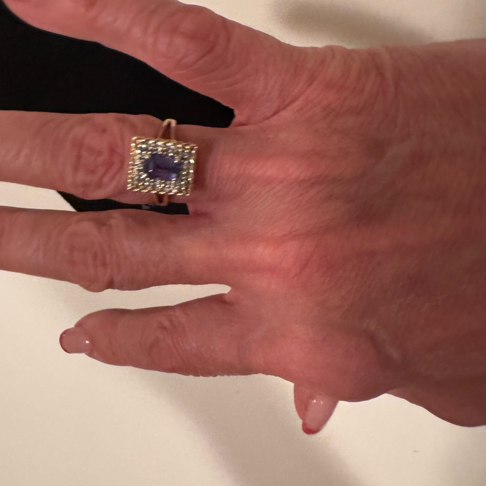 Emerald cut Tanzanite and diamond ring 14K